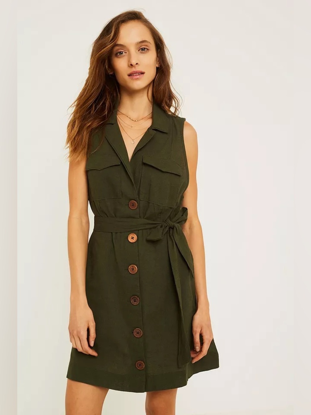 Free people Hepburn Dress in Moss cotton lightweight belted